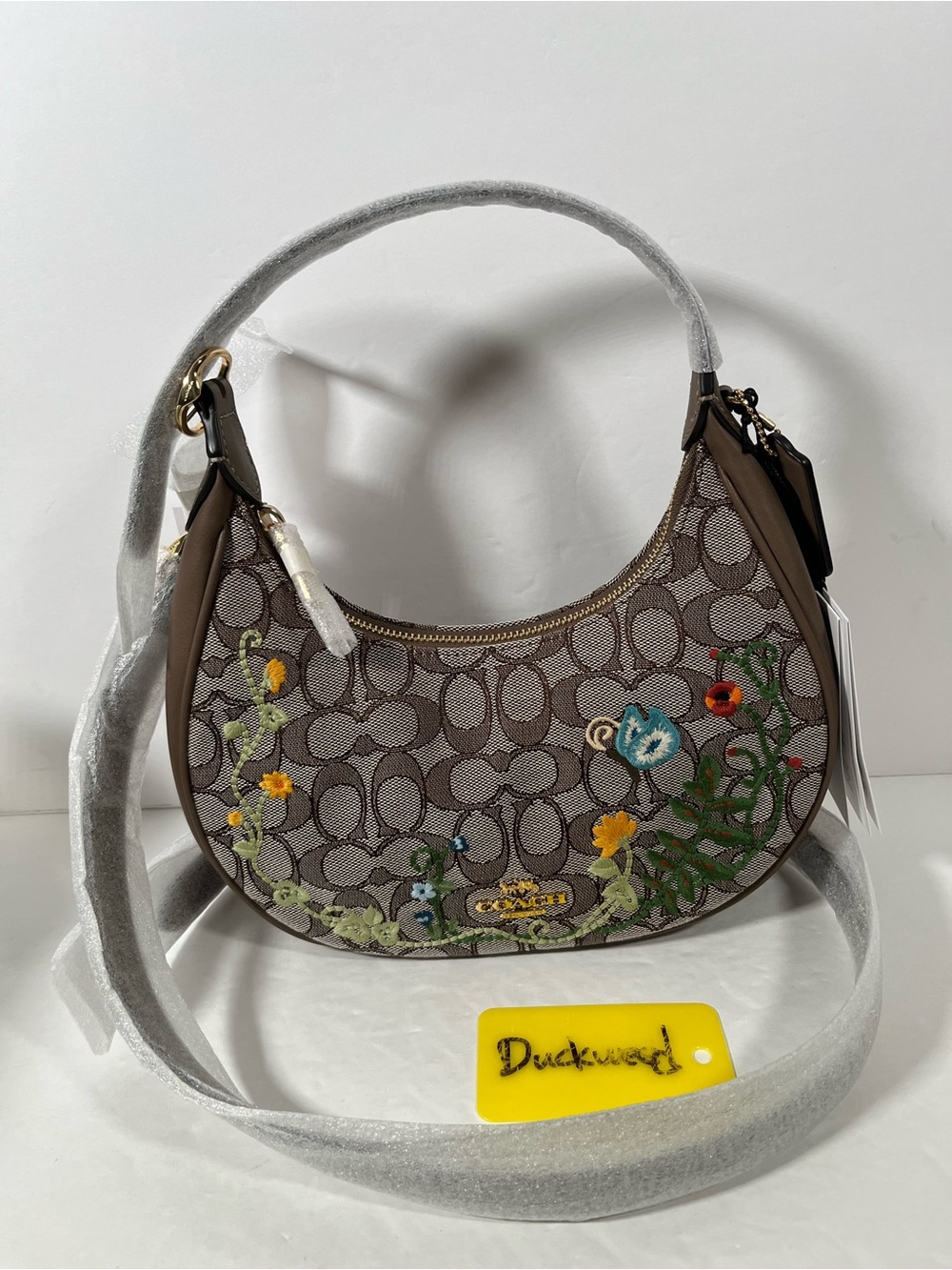 NWT！COACH Emily Shoulder Bag In Signature Jacquard With Floral Embroidery